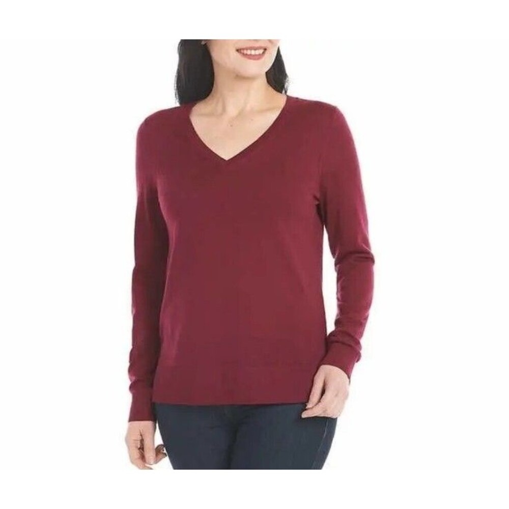 Katherine Barclay Extra Fine Merino Wool V Neck Sweater SZ XS